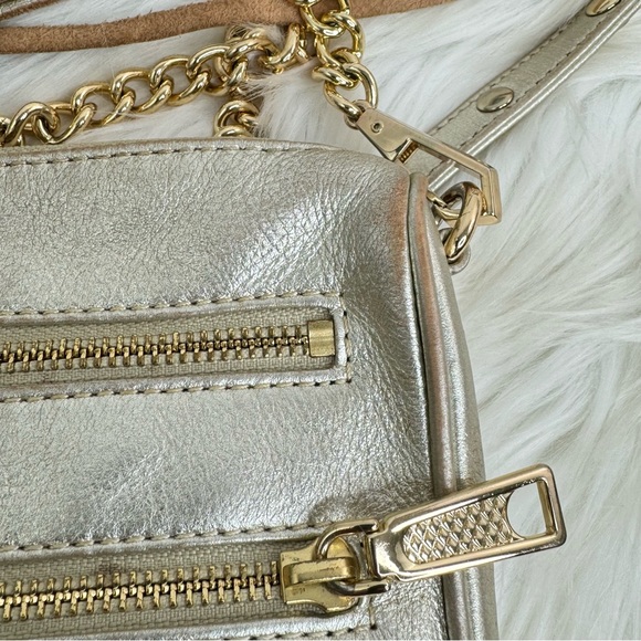 Rebecca Minkoff 5 Zip Mini Gold Metallic Crossbody Bag - Picture 4 of 10